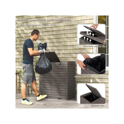 Dvojitý venkovní odpadkový koš GT4088CF se dvěma přihrádkami a rukojetí, hnědý - A