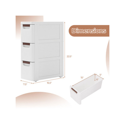 Koupelnová skříňka JV11493WH se 3 zásuvkami na kolečkách, bílá - B