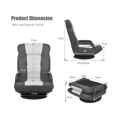 Otočné herní křeslo HW65937GR s nastavitelným opěradlem, černo/šedé - A