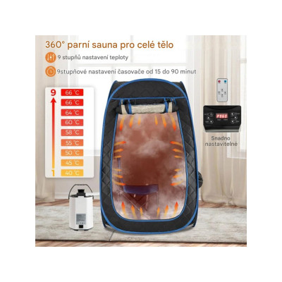 Přenosná parní sauna BA8087DE-BK s 3 litrovým parním generátorem, pro 1-2 osoby, černá - B