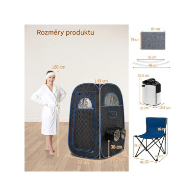Přenosná parní sauna BA8087DE-BK s 3 litrovým parním generátorem, pro 1-2 osoby, černá - B