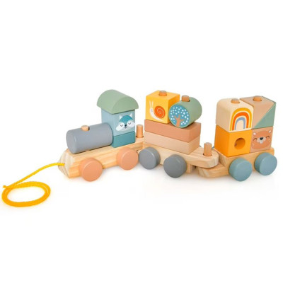 Dětský dřevěný vláček TM10076, 3dílná sada s kostkami - N