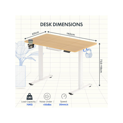 Nastavitelný elektrický stůl QE1W-1460-EUV1, 140 x 60 cm, bílý - B