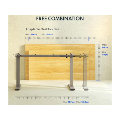 Výškově nastavitelný elektrický stůl EN1S-EUV3, šedý - A