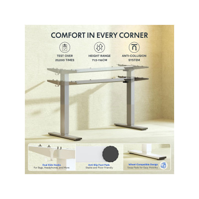 Výškově nastavitelný elektrický stůl EN1S-EUV3, šedý - A