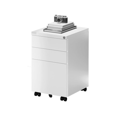 Mobilní skříň se 3 zásuvkami, zámkem a ochranou proti převrácení, bílá - B