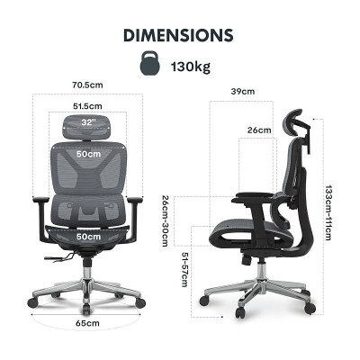 Ergonomická kancelářská židle C7DG-Lite-V2 dark gray, 3D opěrka hlavy, nastavitelné opěradlo - A