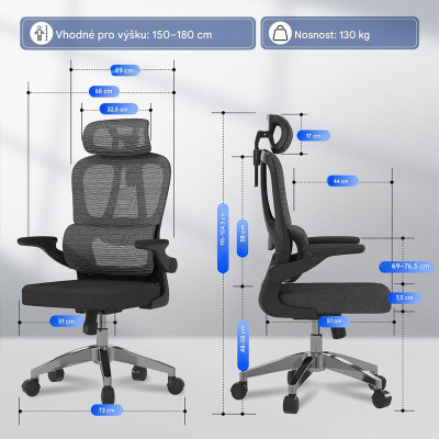 Ergonomická kancelářská židle OC19B-V3, skládací područky - A
