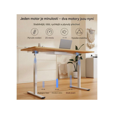 Výškově nastavitelný elektrický stůl E1-Mint-PRO-EU, stříbrný - A