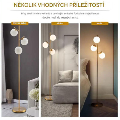 Stojací lampa EU10030DE-GD, 3 žárovky, nožní spínač - A