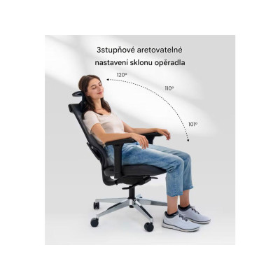 Ergonomická židle BS6B-lite s 8směrným nastavením opěradla, černá - A