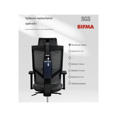 Ergonomická židle BS6B-lite s 8směrným nastavením opěradla, černá - A