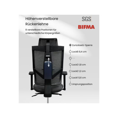 Ergonomická židle BS6B-lite s 8směrným nastavením opěradla, černá - A