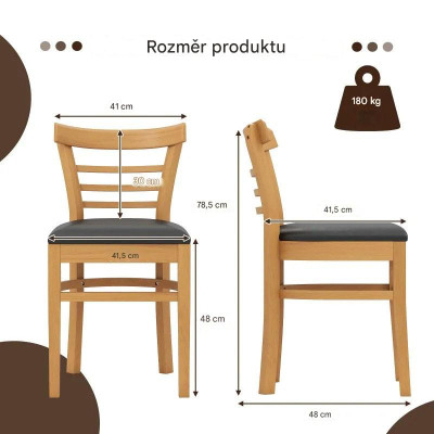 Sada 2 čalouněných kuchyňských židlí KC58816NA z kaučukového dřeva - N