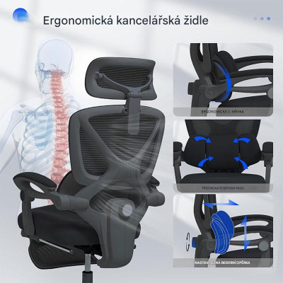 Ergonomická kancelářská židle OC4B black s náklonem 135°, černá - A