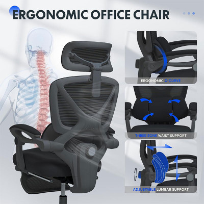 Ergonomická kancelářská židle OC4B black s náklonem 135°, černá - A