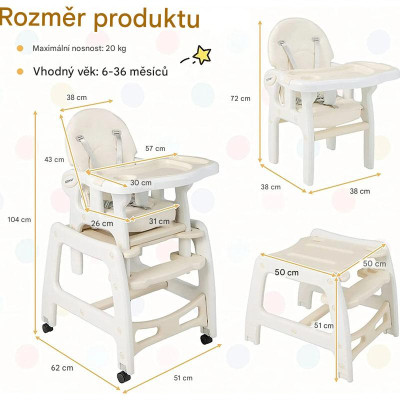 Dětská jídelní židlička BB5604BE, pro děti od 6 do 36 měsíců, béžová - A