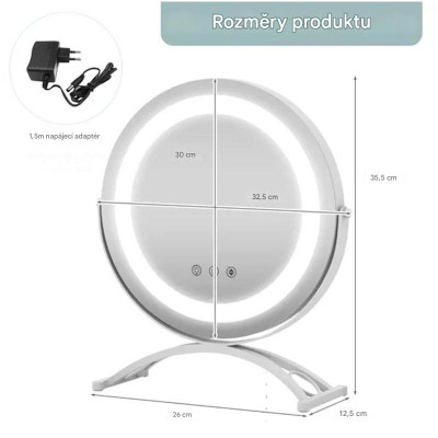 Kosmetické zrcadlo HU10611DE-WH s LED osvětlením, průměr 30 cm, bílé - A