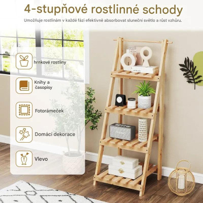 Skládací žebřík na květiny GT4430 se 4 policemi, 52 x 38 x 109 cm - N