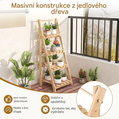 Skládací žebřík na květiny GT4430 se 4 policemi, 52 x 38 x 109 cm - N