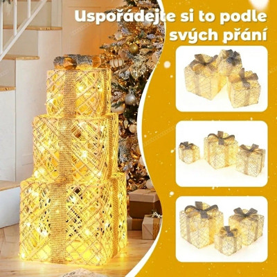 Sada 3 dekorativních dárkových krabiček CM24885DE, LED - A