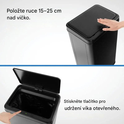 Nerezový odpadkový koš GY10017DK se senzorem pohybu, 50 l, 33,5 x 26 x 83,5 cm, černý - A
