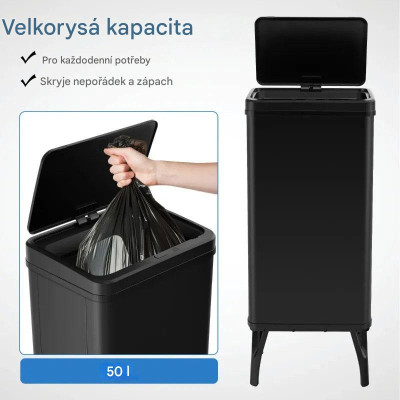 Nerezový odpadkový koš GY10017DK se senzorem pohybu, 50 l, 33,5 x 26 x 83,5 cm, černý - A