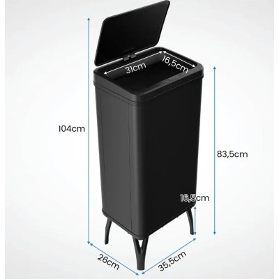 Nerezový odpadkový koš GY10017DK se senzorem pohybu, 50 l, 33,5 x 26 x 83,5 cm, černý - A