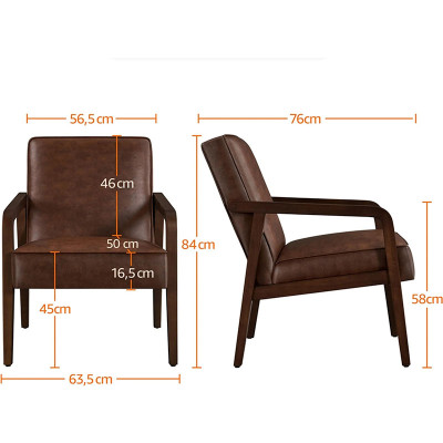 Relaxační křeslo 592438, TV křeslo, z umělé kůže, s nohami z masivního dřeva, hnědé, 78 x 67 x 79,5 cm - A