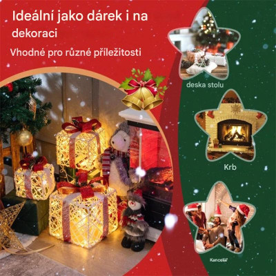 Sada 3 vánočních dárkových krabiček CM23881 s bílými a červenými světelnými prvky - A
