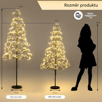 Osvětlený LED stromeček CM25142DE-M s 1000 teplými bílými světly, 150 cm - A