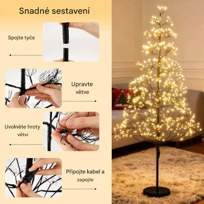 Osvětlený LED stromeček CM25142DE-M s 1000 teplými bílými světly, 150 cm - A