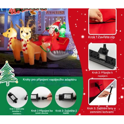 Nafukovací LED Santa Claus se saněmi CM24104DE, vícebarevná - A