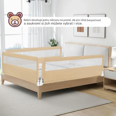 Dětská skládací zábrana postele BS10045MS s bezpečnostními popruhy, 180 cm, béžová - A