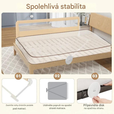 Dětská skládací zábrana postele BS10045MS s bezpečnostními popruhy, 180 cm, béžová - A