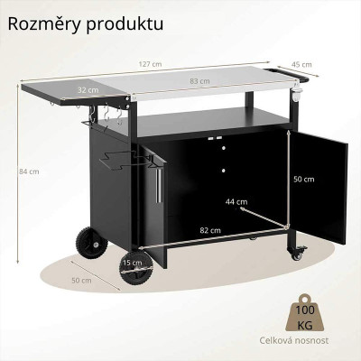 Grilovací vozík NP12788DK, 127x50x84 cm, černý - B
