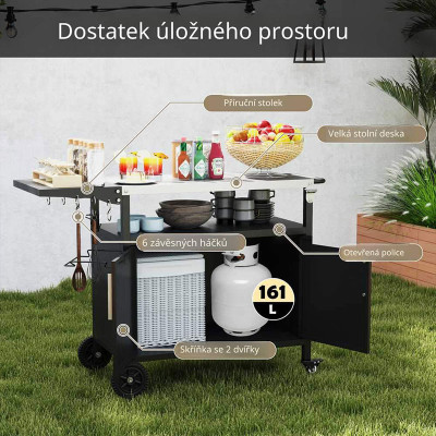 Grilovací vozík NP12788DK, 127x50x84 cm, černý - B