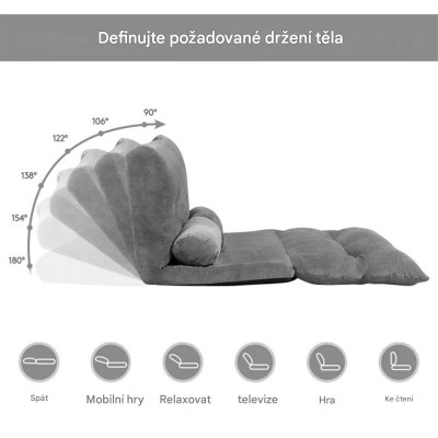 Rozkládací podlahová pohovka HV10546GR s nastavitelným opěradlem, šedá - B