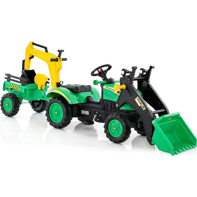 Dětský šlapací traktor TQ10169GN s odpojitelným přívěsem a lopatou, zelený - A