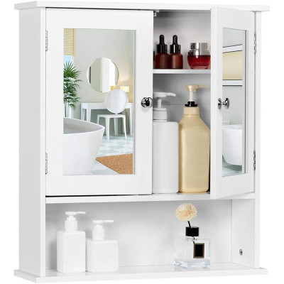 Koupelnová skříňka 591753 white, s dvojitými zrcadlovými dvířky, 13 cm x 56 cm x 58 cm, bílá - A