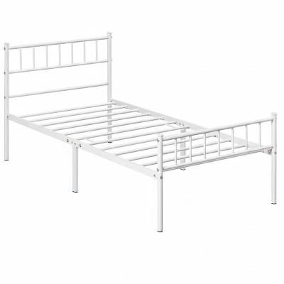 Kovový rám postele s čelem 615255 white, 135 x 190 cm, bílý - A
