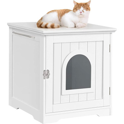 Kočičí domek, toaleta s vchodem 592142 white, dřevo, bílá - N