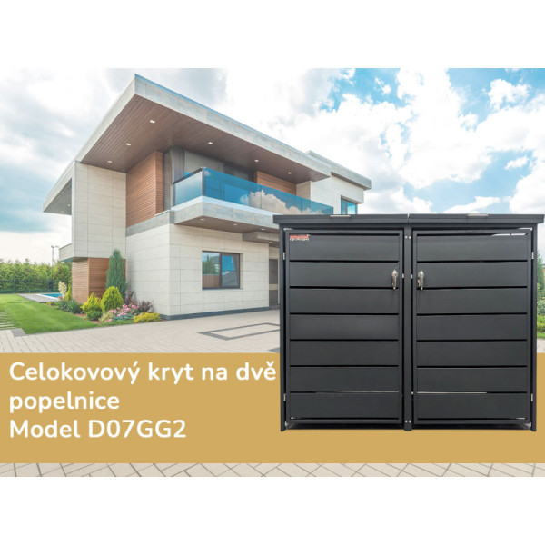 Přístřešek na popelnice D07GG2, na 2 popelnice, celokovový kryt, moderní, antracit