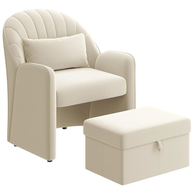 Sametové křeslo s podnožkou 615234 beige, čalouněné, béžové - B