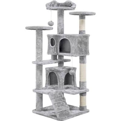 Odpočívadlo a škrabadlo pro kočky 592070 Light Gray, nadýchané, pohodlné úkryty, šedé, 138 cm - A