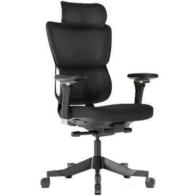 Ergonomická kancelářská židle C7MB-F2, 3D opěrka hlavy, černá - B
