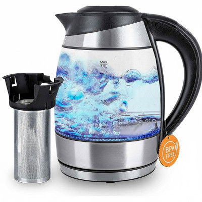 Rychlovarná skleněná konvice s regulací teploty, 1,8 l, 2200 W