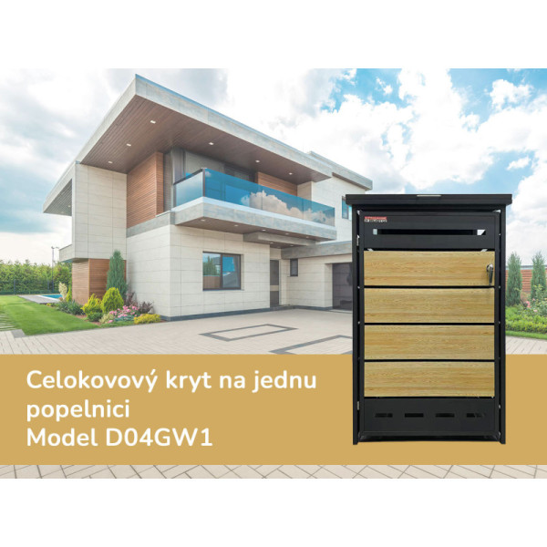 Přístřešek na popelnici D04GW1, celokovový kryt, moderní, antracit/hnědý