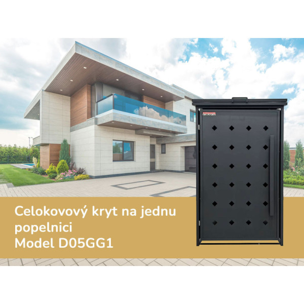 Přístřešek na popelnici D05GG1, celokovový kryt, moderní, antracit