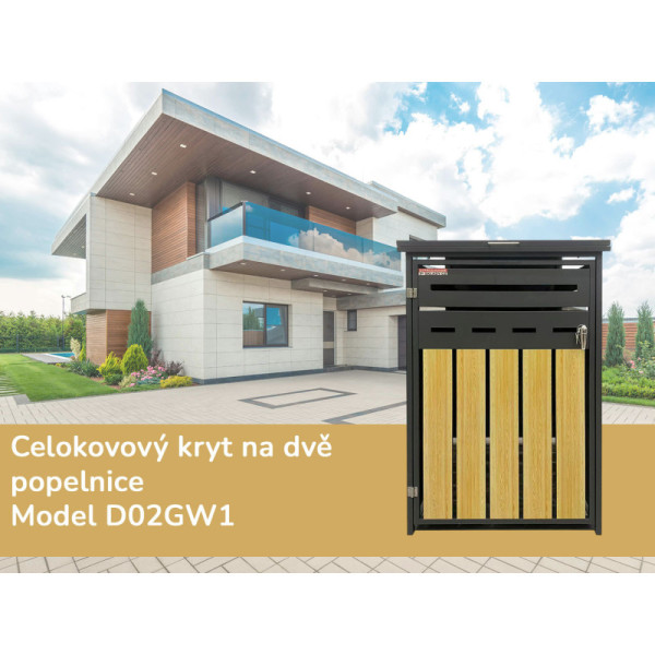 Přístřešek na popelnici D02GW1, celokovový kryt, moderní, antracit/hnědý